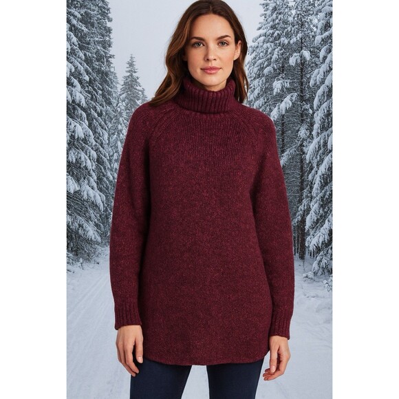 Michael Kors Sweater Womens Medium Red Burgundy Pullover Turtleneck Knit Stretch - Picture 1 of 13